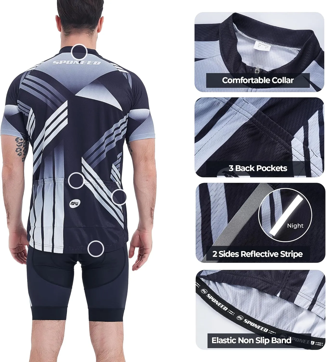 sponeed Cycling Jersey Short Sleeve Suits Men Bike Clothing Road Bicycle Shorts Padded Outfits