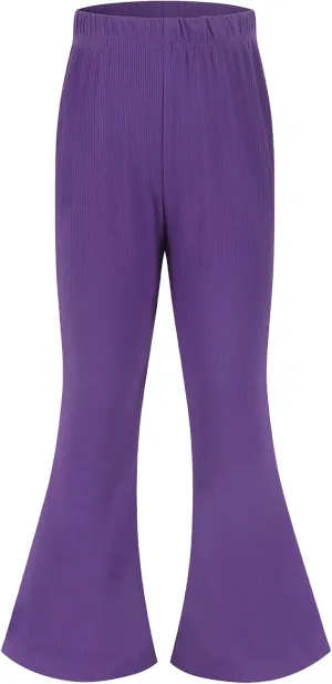 Spring&Gege Girls Ribbed Knit Bell Bottoms Flare Leggings Ruffle Bootcut Pants Casual Solid Fall Outfits (5-12 Years)