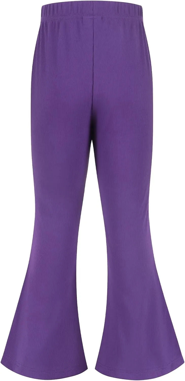 Spring&Gege Girls Ribbed Knit Bell Bottoms Flare Leggings Ruffle Bootcut Pants Casual Solid Fall Outfits (5-12 Years)