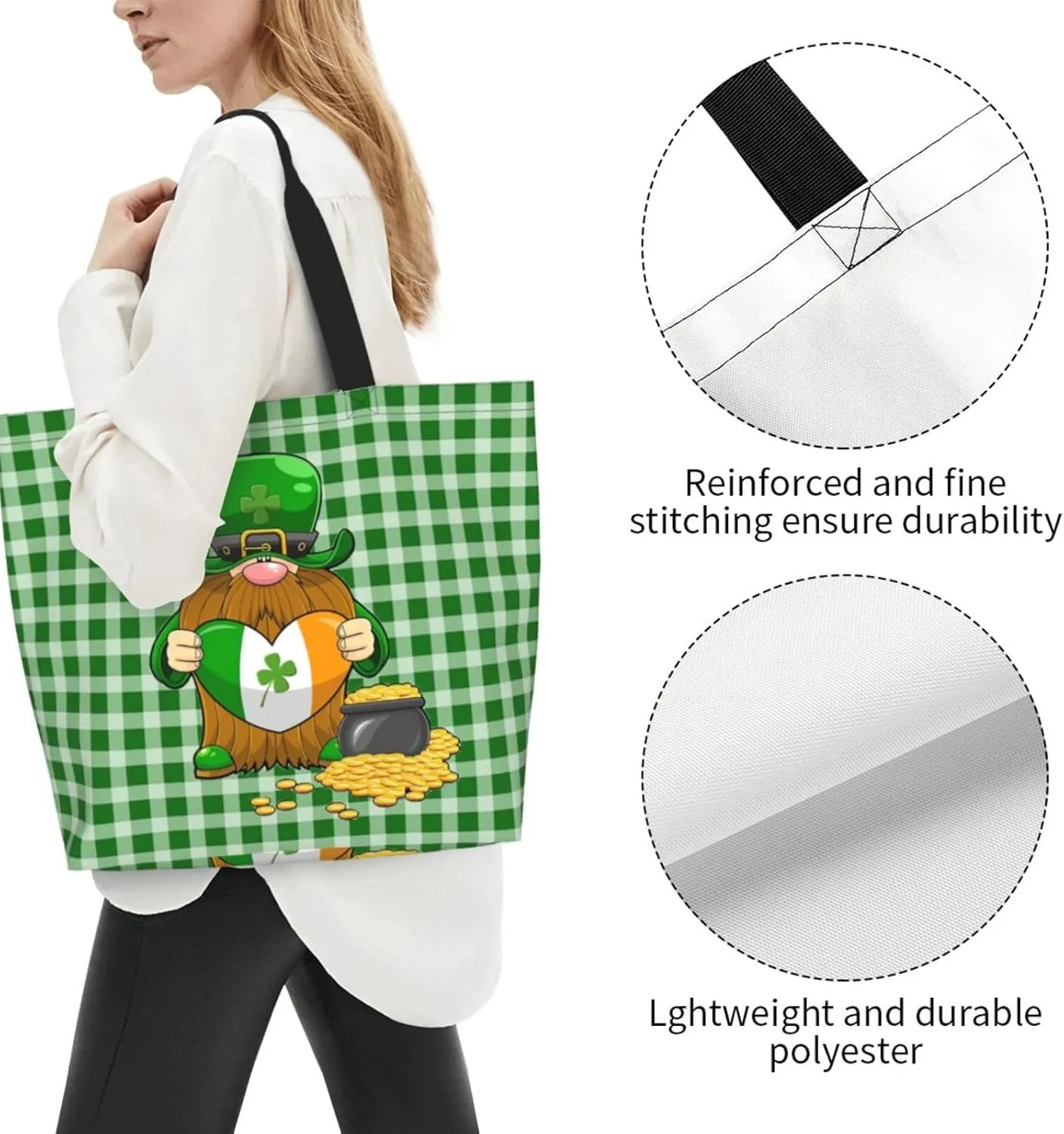 St.Patrick's Day Tote Bag Large Interior Pocket Tote Bag Reusable Shoulder Tote Bags Travel Bags