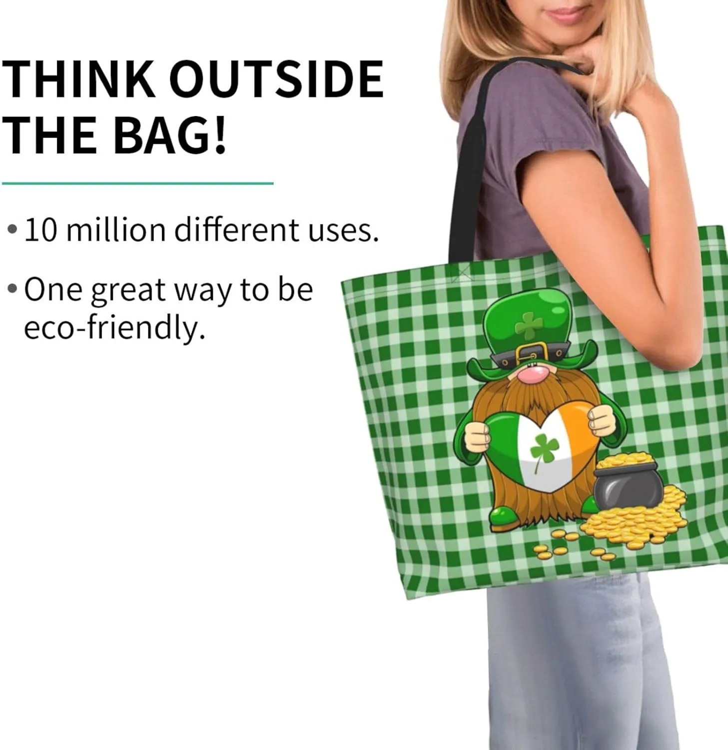 St.Patrick's Day Tote Bag Large Interior Pocket Tote Bag Reusable Shoulder Tote Bags Travel Bags
