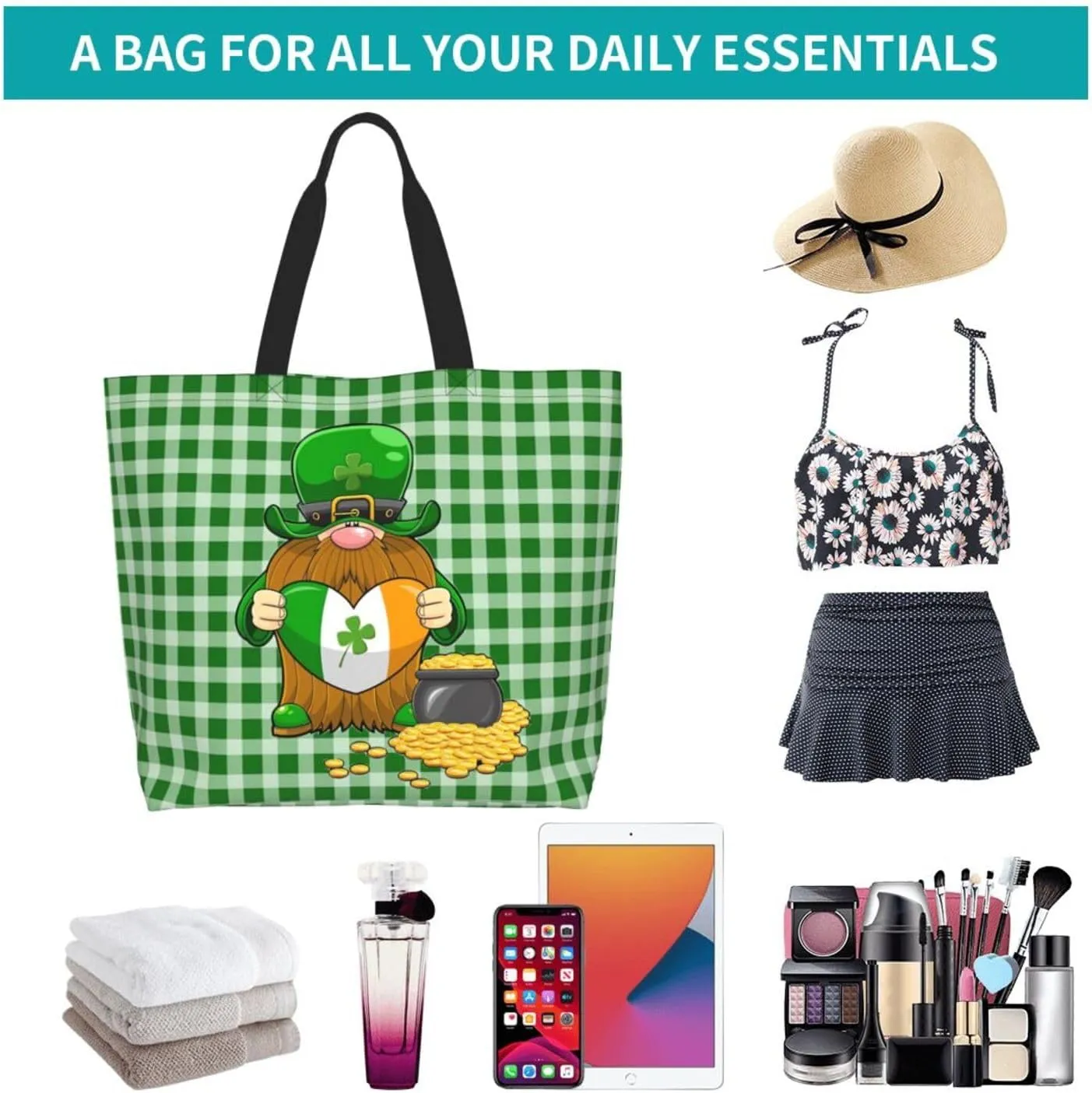 St.Patrick's Day Tote Bag Large Interior Pocket Tote Bag Reusable Shoulder Tote Bags Travel Bags