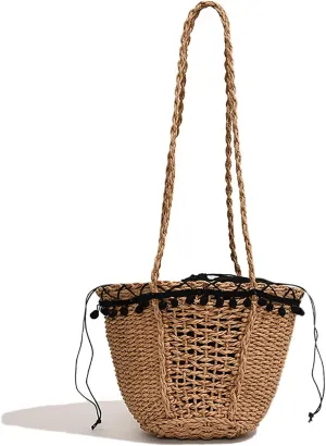 Straw Woven Crossbody Bags Hobo Bags for Summer Woven Tote Bag Crochet Handbag With Tassels