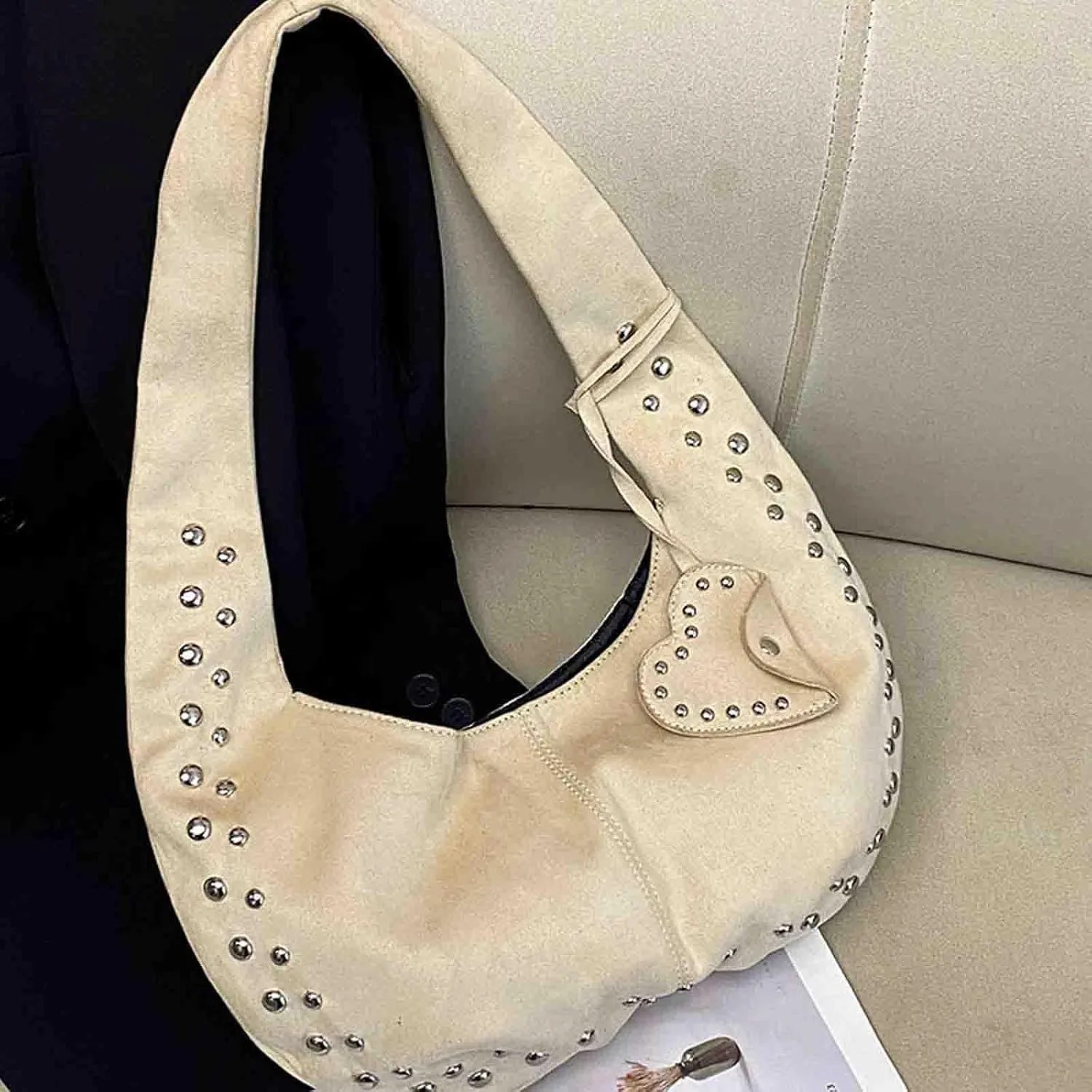 Suede bags for women handbag retro crescent shaped hobo bags for women handbag small rivet bag