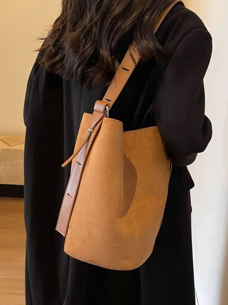 Suede Hobo Bags, Vegan Leather Shoulder Bag for Women Bucket Tote Fashion Designer Purse Handbag