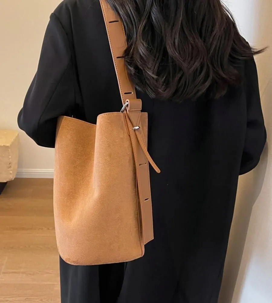 Suede Hobo Bags, Vegan Leather Shoulder Bag for Women Bucket Tote Fashion Designer Purse Handbag