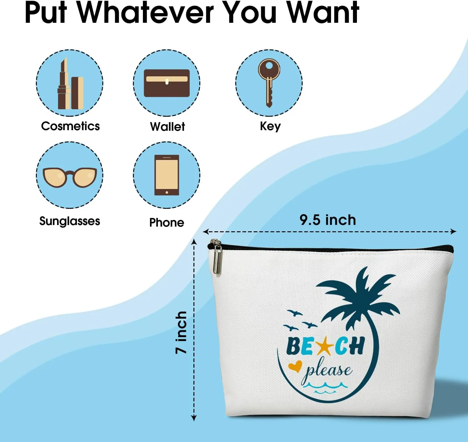 Summer Makeup Bag Gifts for Women, Beach Please Bag Summer Beach Bag, Small Cosmetic Bag for Purse Zipper Travel Toiletry Bag Birthday Gift for Friend Daughter Holiday Gift for Bestie Teen Lady -16