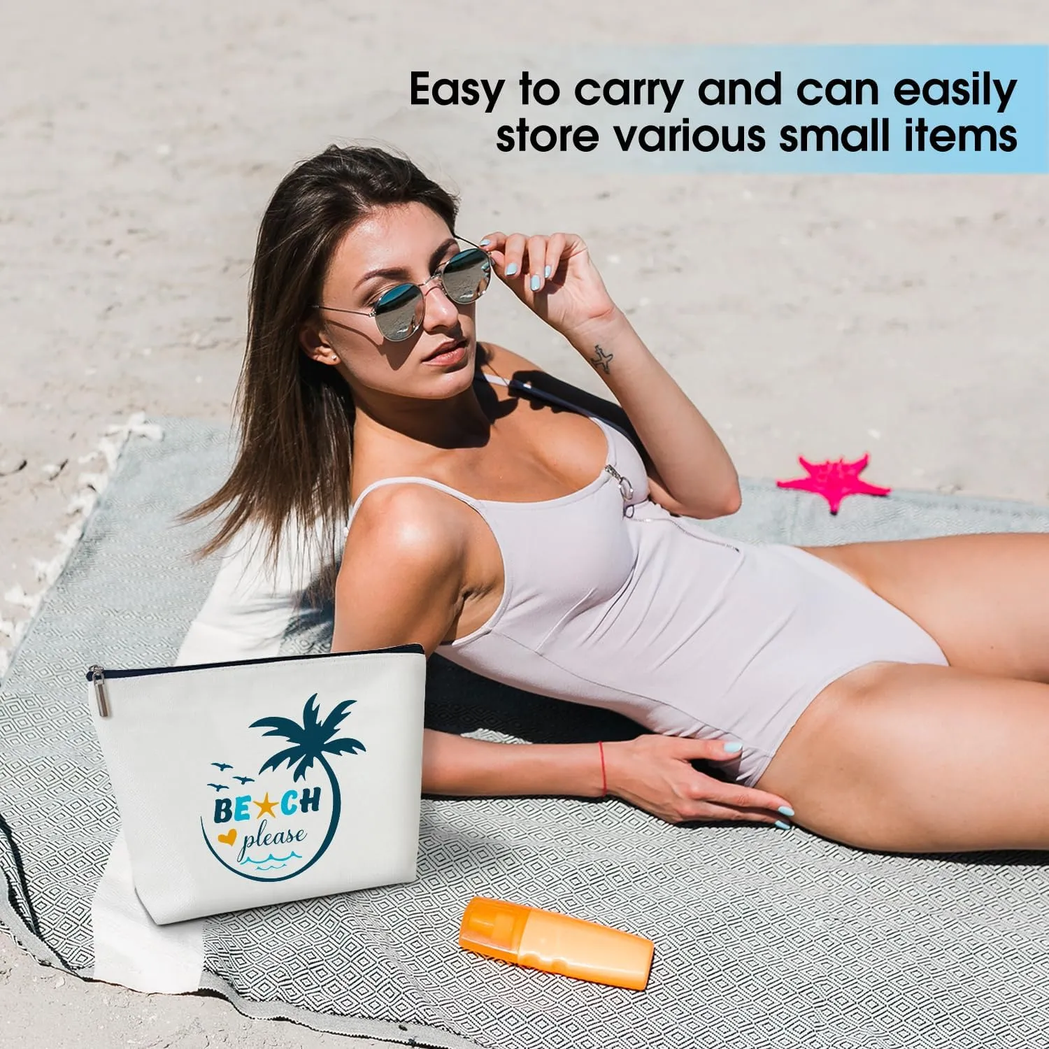 Summer Makeup Bag Gifts for Women, Beach Please Bag Summer Beach Bag, Small Cosmetic Bag for Purse Zipper Travel Toiletry Bag Birthday Gift for Friend Daughter Holiday Gift for Bestie Teen Lady -16