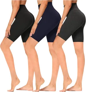 Sweet Hearts 3 Pack Biker Shorts for Women- 5" High Waist Yoga Short Basic Everyday Casual Buttery Soft Made in USA