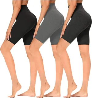 Sweet Hearts 3 Pack Biker Shorts for Women- 5" High Waist Yoga Short Basic Everyday Casual Buttery Soft Made in USA