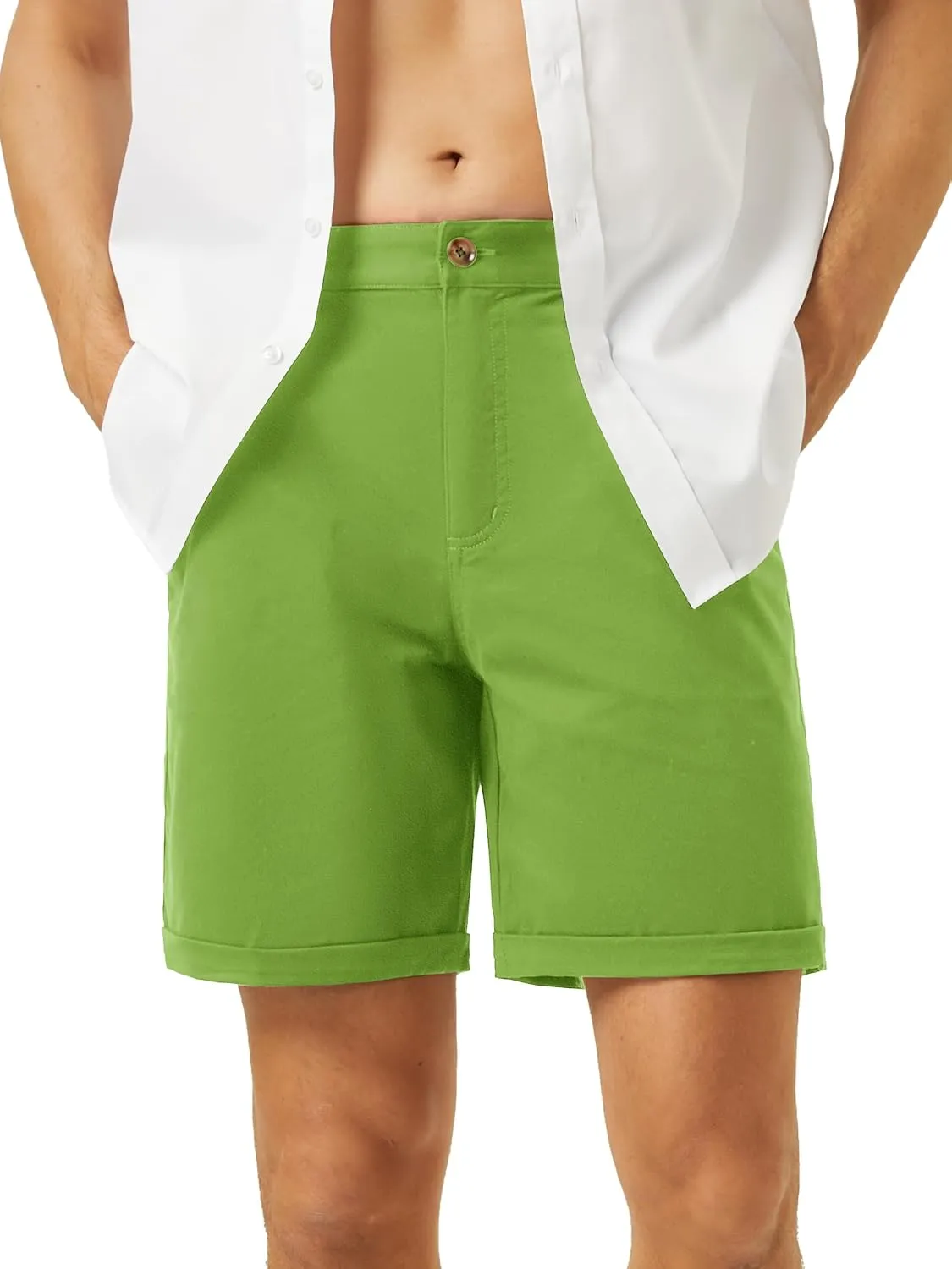 TACVASEN Mens Casual Shorts Classic Fit 7 Stretch Twill Flat Front Chino Shorts with Pockets