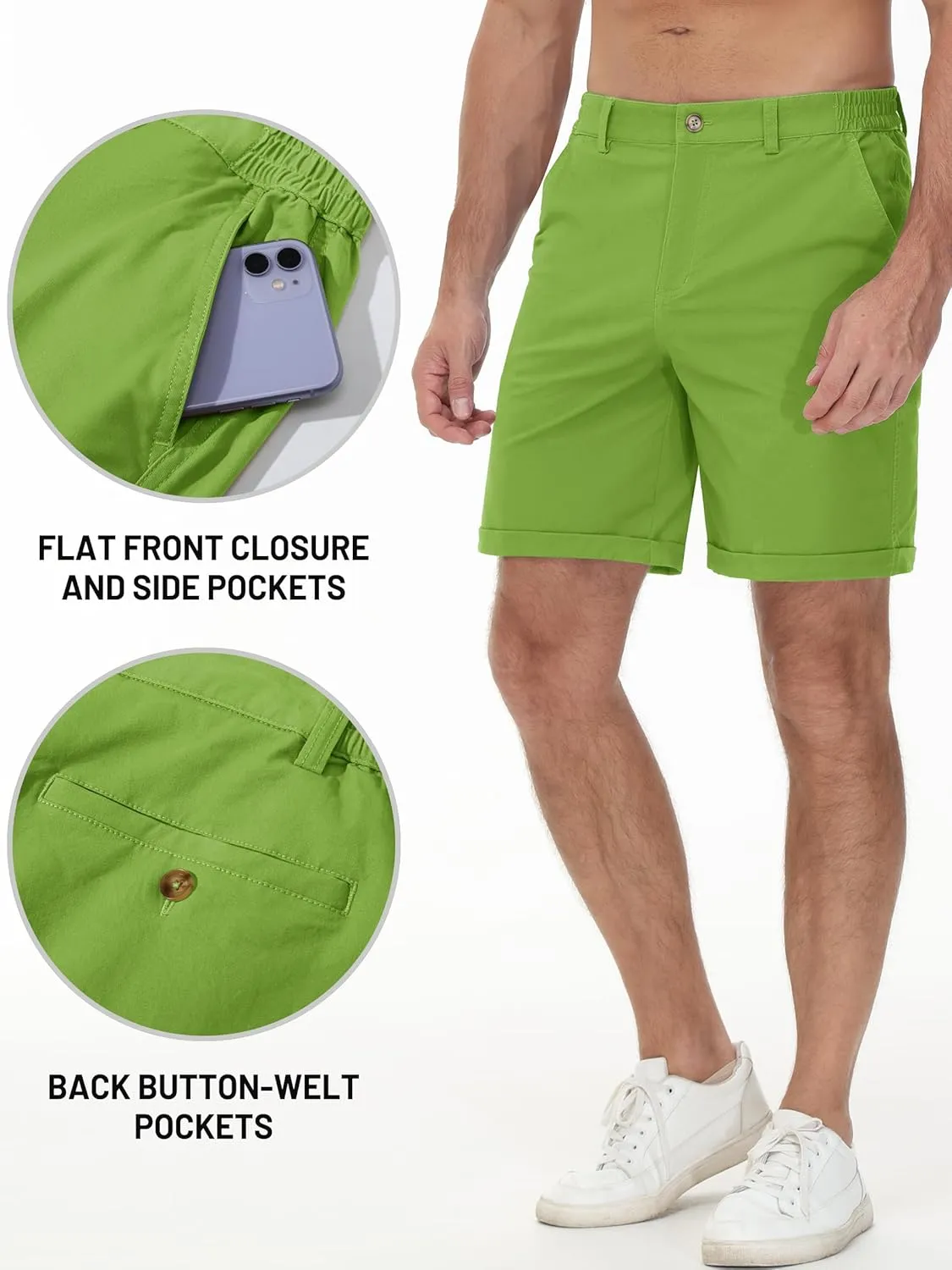 TACVASEN Mens Casual Shorts Classic Fit 7 Stretch Twill Flat Front Chino Shorts with Pockets