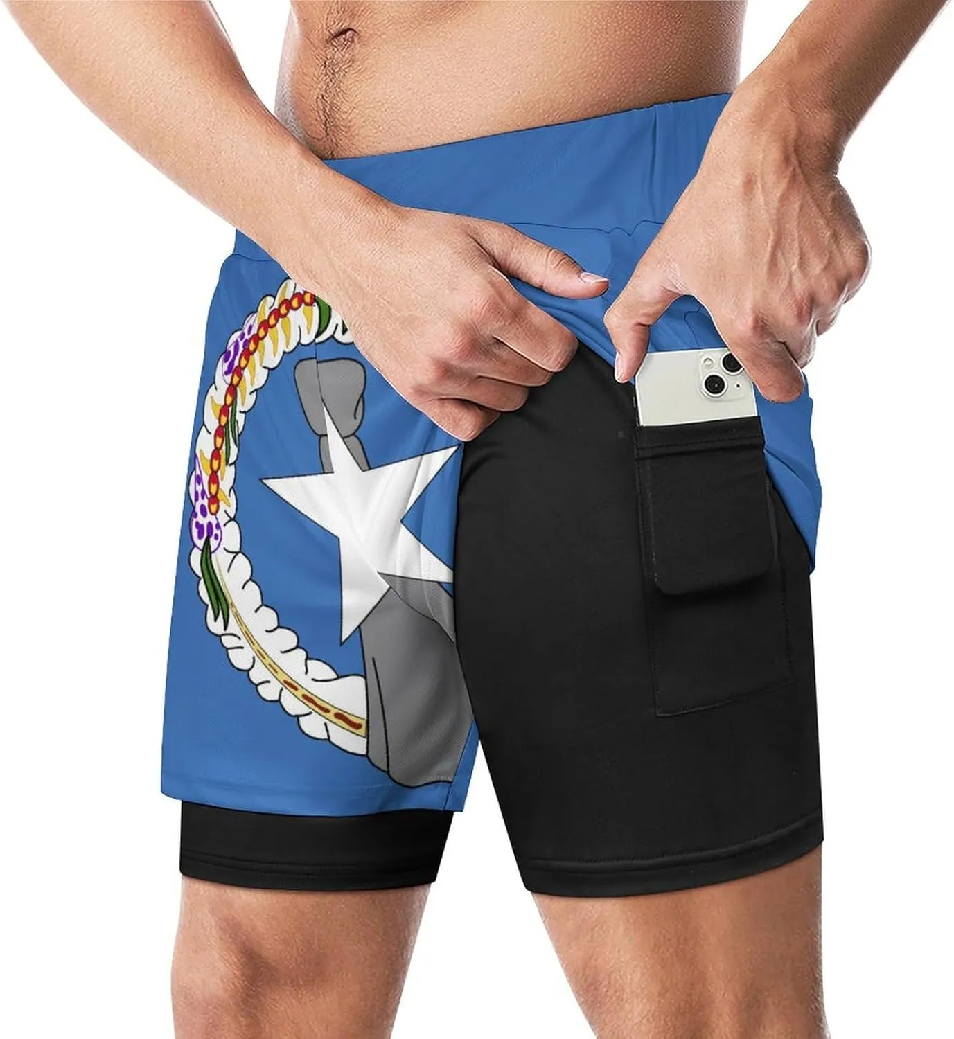 TAIZIYEAH Sports Beach Pants Northern Mari-ana Lslands Flag Men's Swim Trunks Quick Dry Hawaii Beach Shorts Summer Boardshorts with Pockets XL