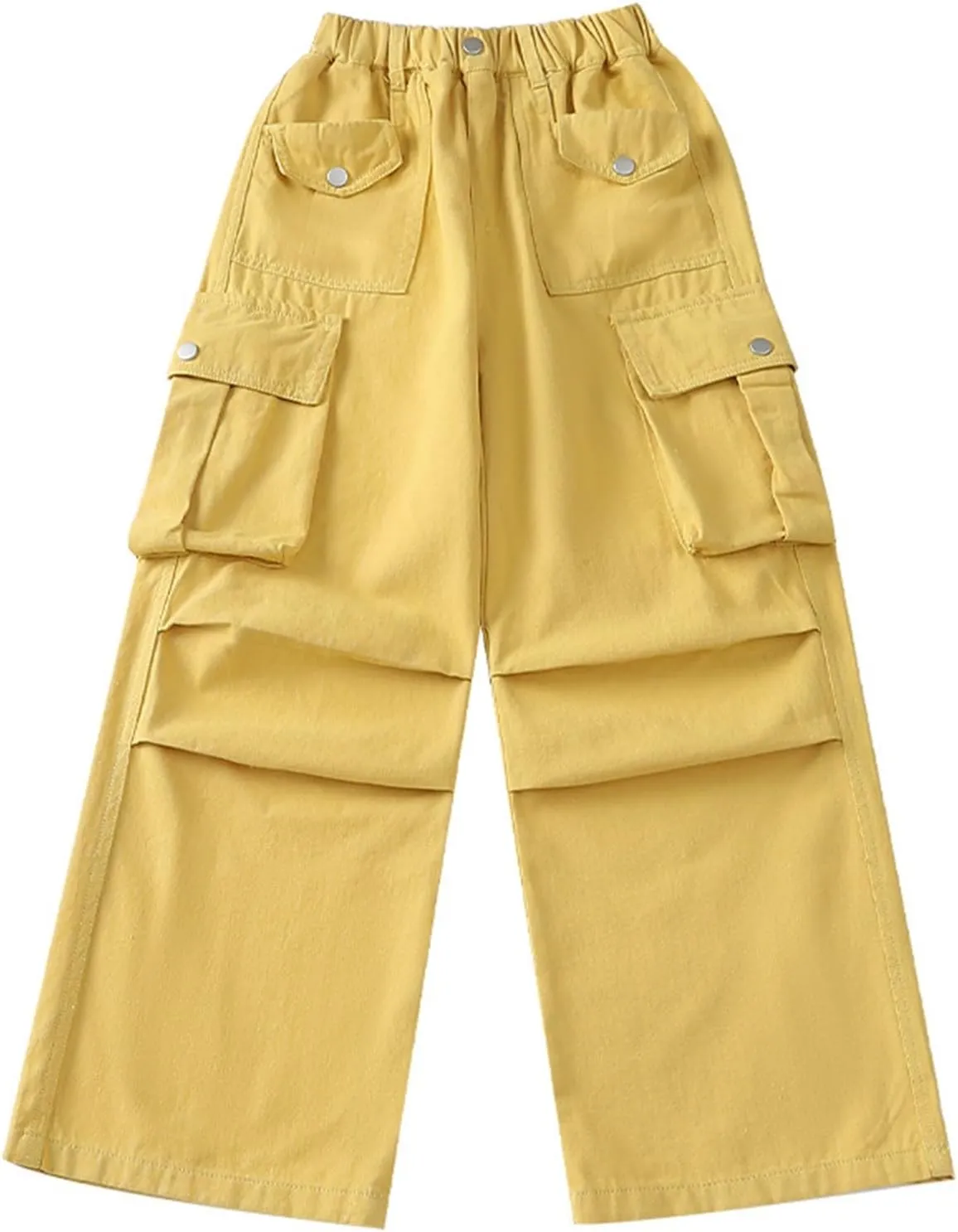 Teen Girls Cargo Long Pants Baggy High Waist Elastic Cargo Trousers with Pockets Kids Girls School Casual Straight Pants