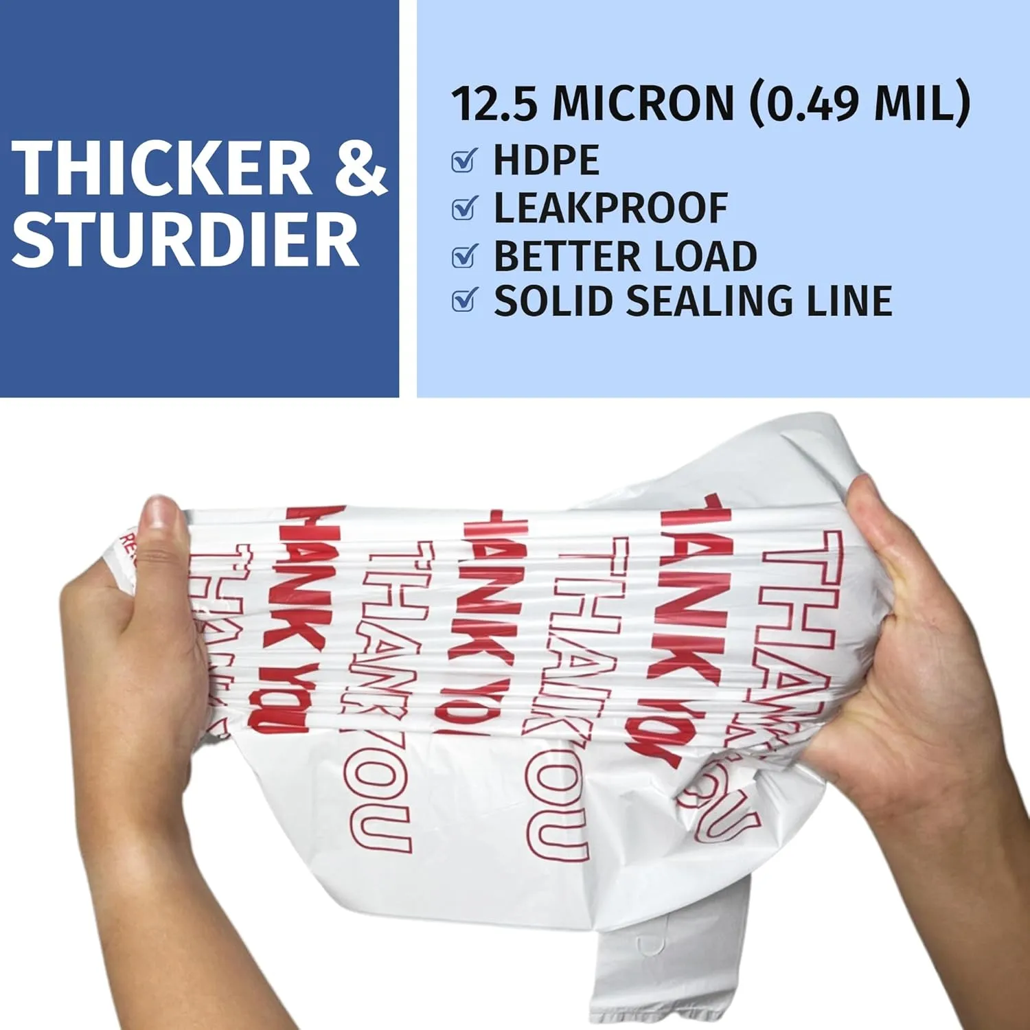 Thank You T-Shirt Carry-Out Bags, Disposable Plastic Bags with Handles for Shopping and Restaurant, 1/6 Barrel, 0.49 Mils, White/Red, 12" x 7" x 22" Large, 1000 Count