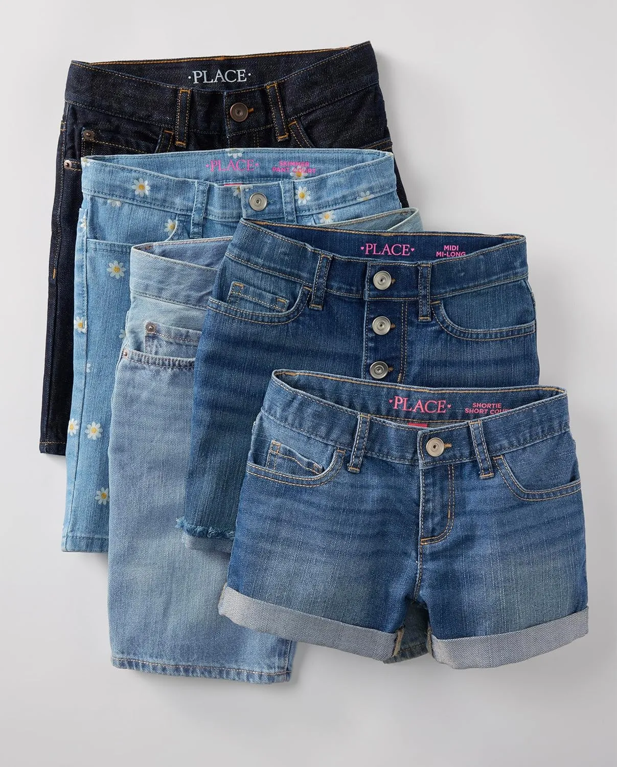 The Children's Place Girls High Waist Button Front Denim Midi Shorts