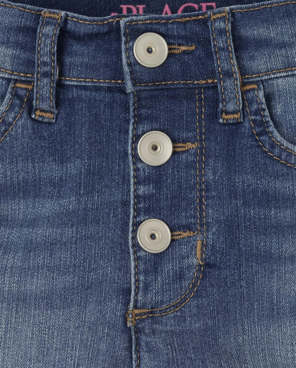 The Children's Place Girls High Waist Button Front Denim Midi Shorts