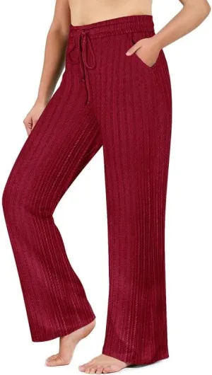 TIYOMI Plus Size Ribbed Pants for Women Drawstring High Waist Wide Leg Lounge Pants Knit Flared Trousers with Pockets XL-5XL