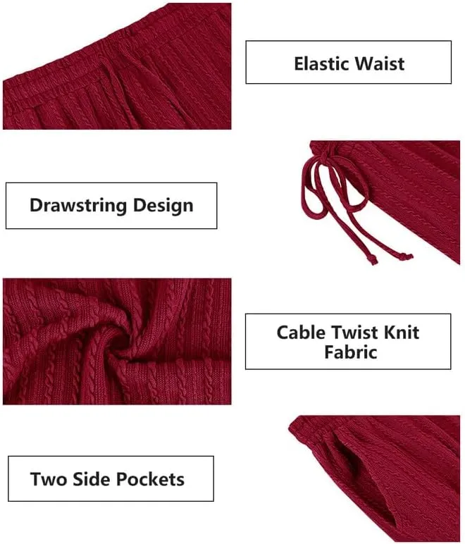 TIYOMI Plus Size Ribbed Pants for Women Drawstring High Waist Wide Leg Lounge Pants Knit Flared Trousers with Pockets XL-5XL