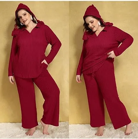 TIYOMI Plus Size Ribbed Pants for Women Drawstring High Waist Wide Leg Lounge Pants Knit Flared Trousers with Pockets XL-5XL