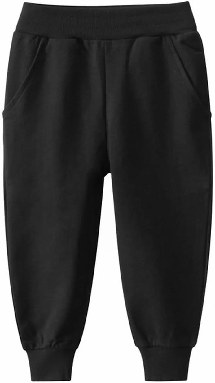 Toddler Boys Pull on Sweatpants Solid Elastic Waist Jogger Straight Running Sport Long Pants School Athletic Comfy