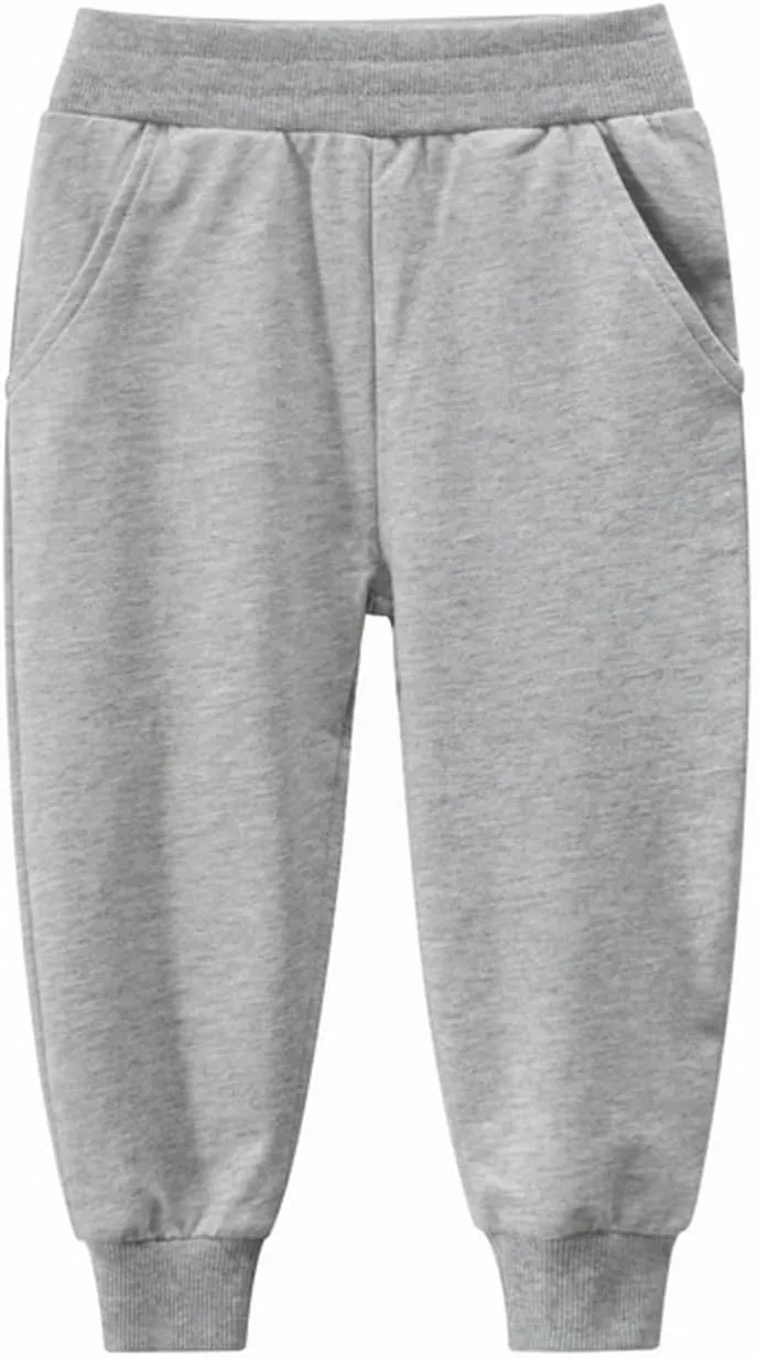 Toddler Boys Pull on Sweatpants Solid Elastic Waist Jogger Straight Running Sport Long Pants School Athletic Comfy