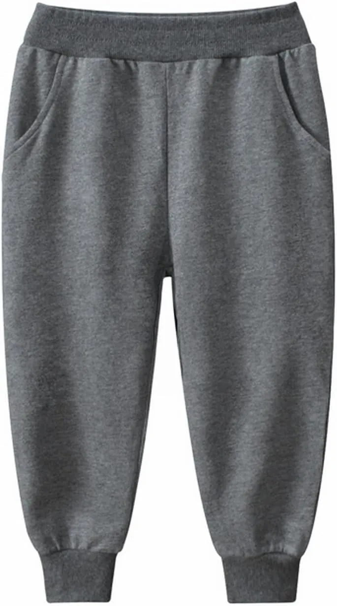 Toddler Boys Pull on Sweatpants Solid Elastic Waist Jogger Straight Running Sport Long Pants School Athletic Comfy