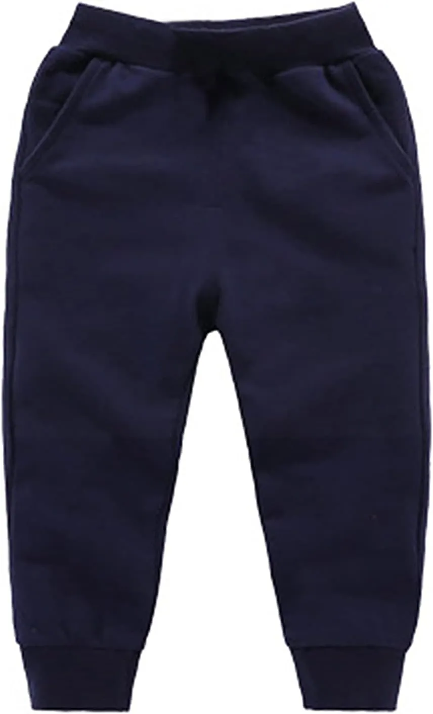 Toddler Jogger Cotton Sweatpants Elastic Waist Soft Pull on Running Sport Long Pants Preppy School Casual Athletic