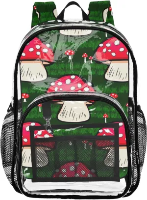 Travel Clear Bags for Women Girls Backpack for Kids Plastic School Clear Bookbag Cute Cartoon Red Mushrooms