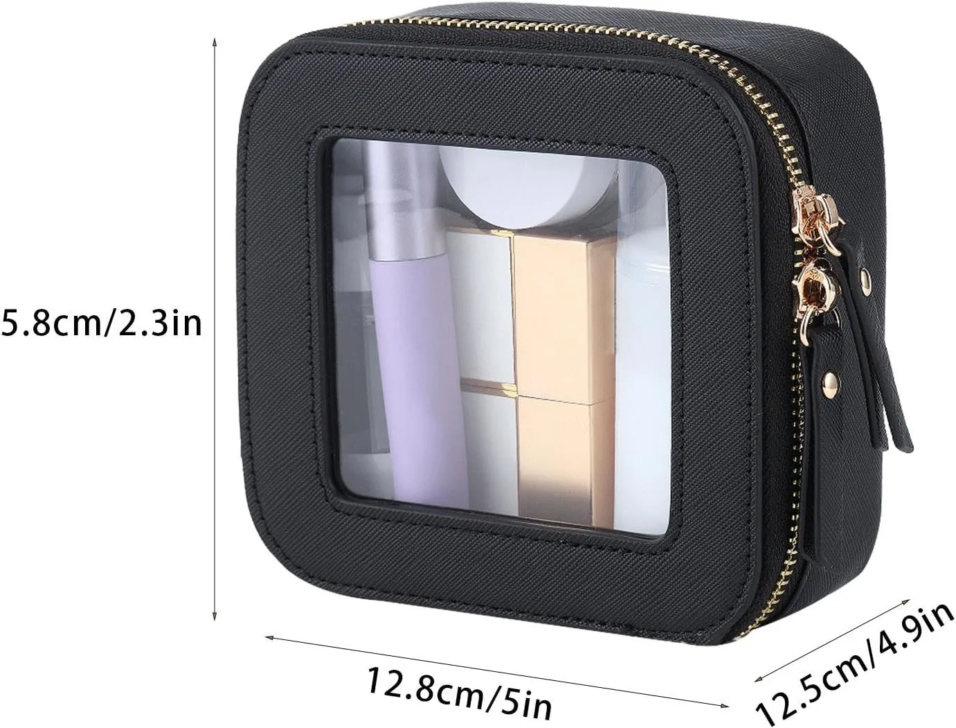 Travel Cosmetic Bag, Travel Make Up Bag, Zippered Portable Makeup Bag, Lightweight Storage Bags 5.04 x 4.92 x 2.28 Inches for Travelling, Home, Camping (Black, Pink, Beige, Light Brown)