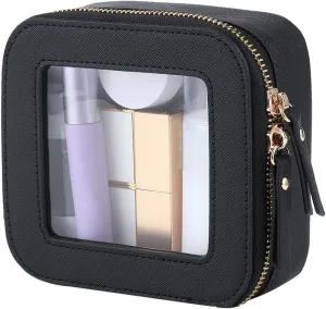 Travel Cosmetic Bag, Travel Make Up Bag, Zippered Portable Makeup Bag, Lightweight Storage Bags 5.04 x 4.92 x 2.28 Inches for Travelling, Home, Camping (Black, Pink, Beige, Light Brown)
