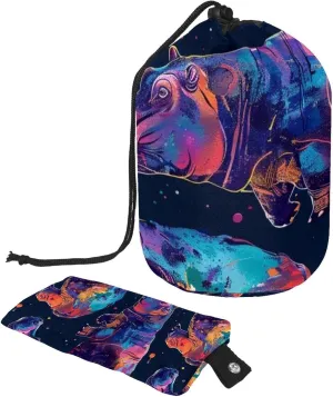 Travel Cosmetic Bags bucket Makeup Bag, Art Abstract Hippo Women Portable Foldable Cases, Multifunctional Toiletry Bucket Bags Round Organizer Storage