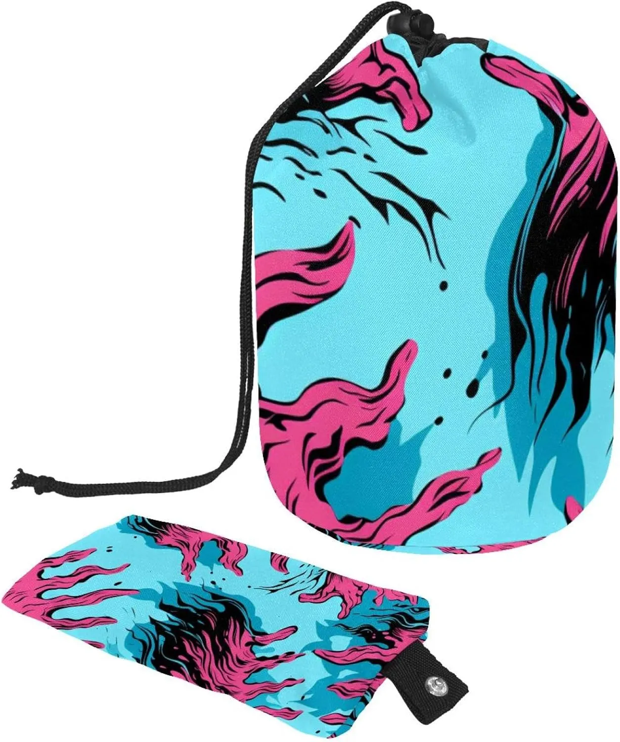 Travel Cosmetic Bags bucket Makeup Bag, Art Abstract Paw Print Women Portable Foldable Cases, Multifunctional Toiletry Bucket Bags Round Organizer Storage
