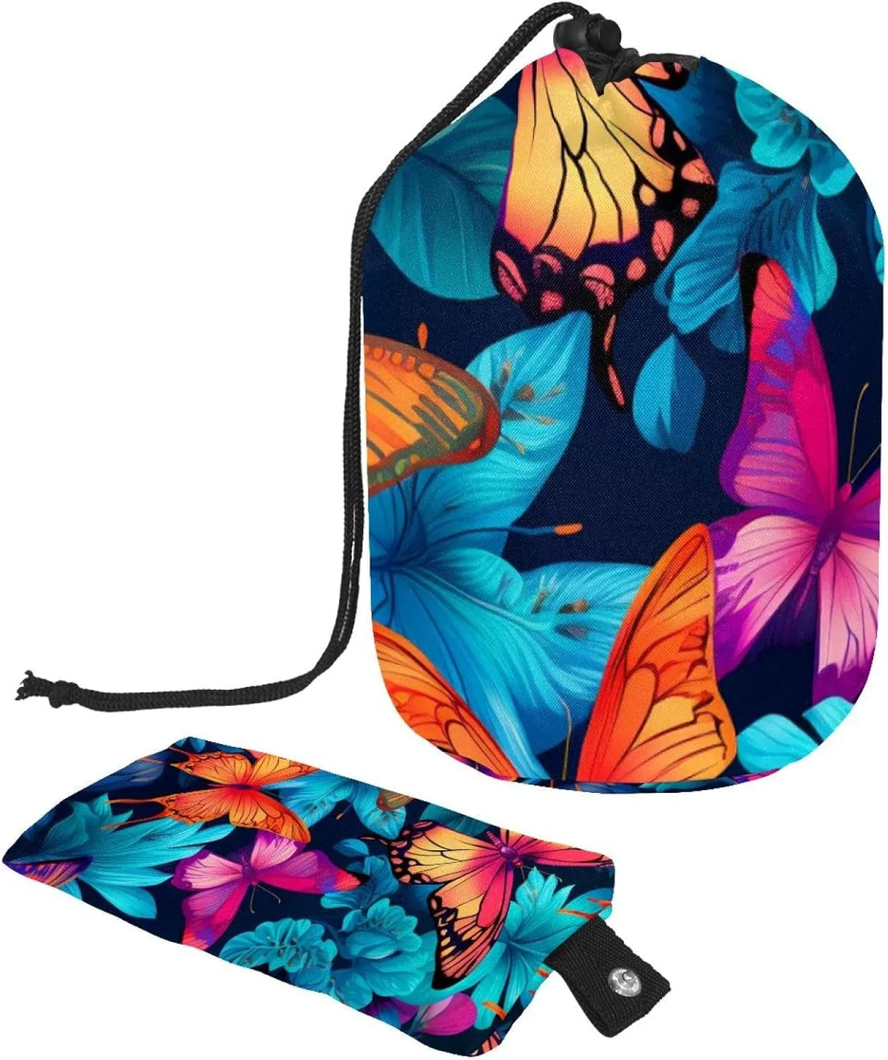 Travel Cosmetic Bags bucket Makeup Bag, Art Butterfly with Flower Women Portable Foldable Cases, Multifunctional Toiletry Bucket Bags Round Organizer Storage