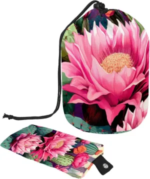Travel Cosmetic Bags bucket Makeup Bag, Art Colorful Cactus Pattern Women Portable Foldable Cases, Multifunctional Toiletry Bucket Bags Round Organizer Storage