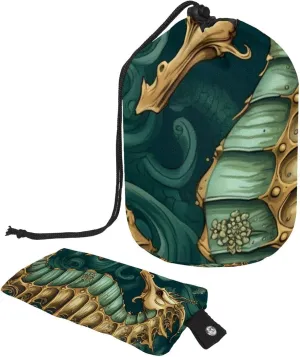 Travel Cosmetic Bags bucket Makeup Bag, Art Green Seahorse Women Portable Foldable Cases, Multifunctional Toiletry Bucket Bags Round Organizer Storage