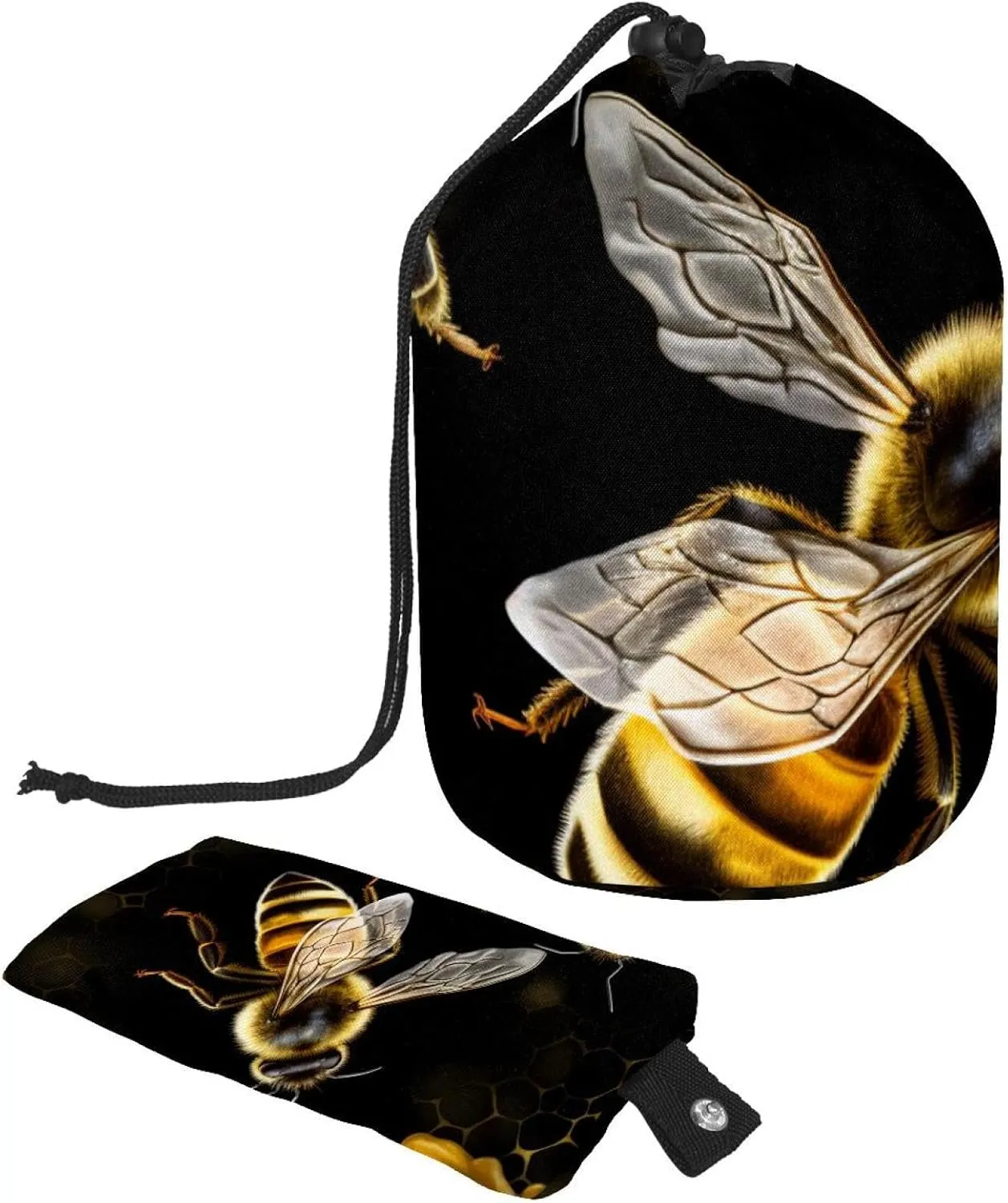Travel Cosmetic Bags bucket Makeup Bag, Art Nature Golden Bee Women Portable Foldable Cases, Multifunctional Toiletry Bucket Bags Round Organizer Storage