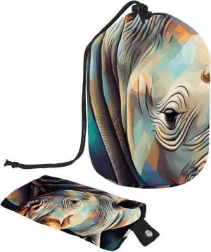 Travel Cosmetic Bags bucket Makeup Bag, Art Rhino Pattern 42 Women Portable Foldable Cases, Multifunctional Toiletry Bucket Bags Round Organizer Storage