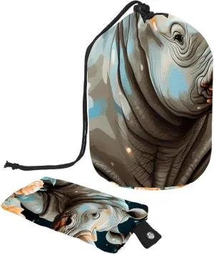 Travel Cosmetic Bags bucket Makeup Bag, Art Rhino Pattern 46 Women Portable Foldable Cases, Multifunctional Toiletry Bucket Bags Round Organizer Storage