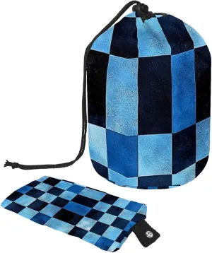 Travel Cosmetic Bags bucket Makeup Bag, Art Watercolor Blue Check Print 14 Women Portable Foldable Cases, Multifunctional Toiletry Bucket Bags Round Organizer Storage