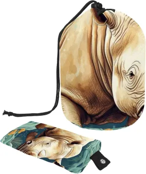 Travel Cosmetic Bags bucket Makeup Bag, Big Rhino Painting 10 Women Portable Foldable Cases, Multifunctional Toiletry Bucket Bags Round Organizer Storage