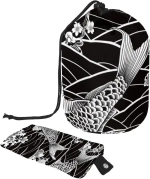 Travel Cosmetic Bags bucket Makeup Bag, Black Fish Japanese Tattoo Women Portable Foldable Cases, Multifunctional Toiletry Bucket Bags Round Organizer Storage