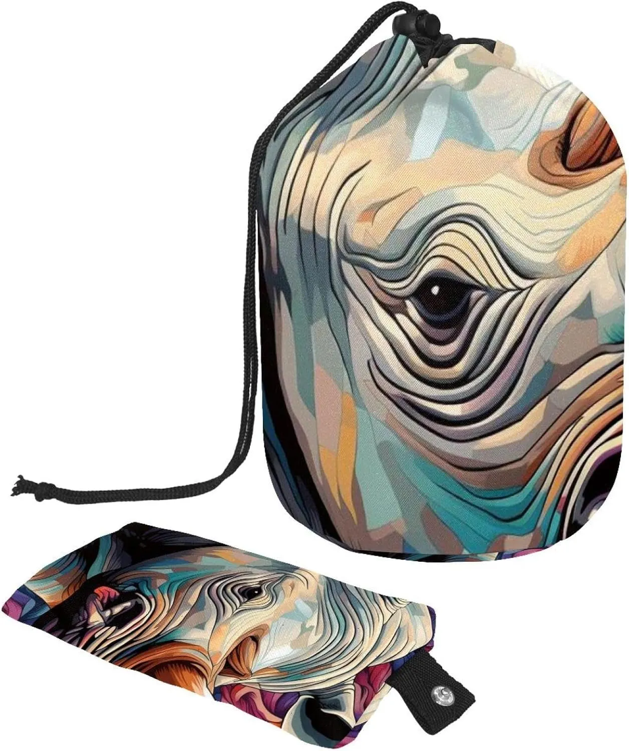 Travel Cosmetic Bags bucket Makeup Bag, Color Rhino Oil Paint 66 Women Portable Foldable Cases, Multifunctional Toiletry Bucket Bags Round Organizer Storage