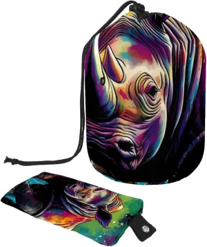 Travel Cosmetic Bags bucket Makeup Bag, Colorful Animal Rhino 6 Women Portable Foldable Cases, Multifunctional Toiletry Bucket Bags Round Organizer Storage