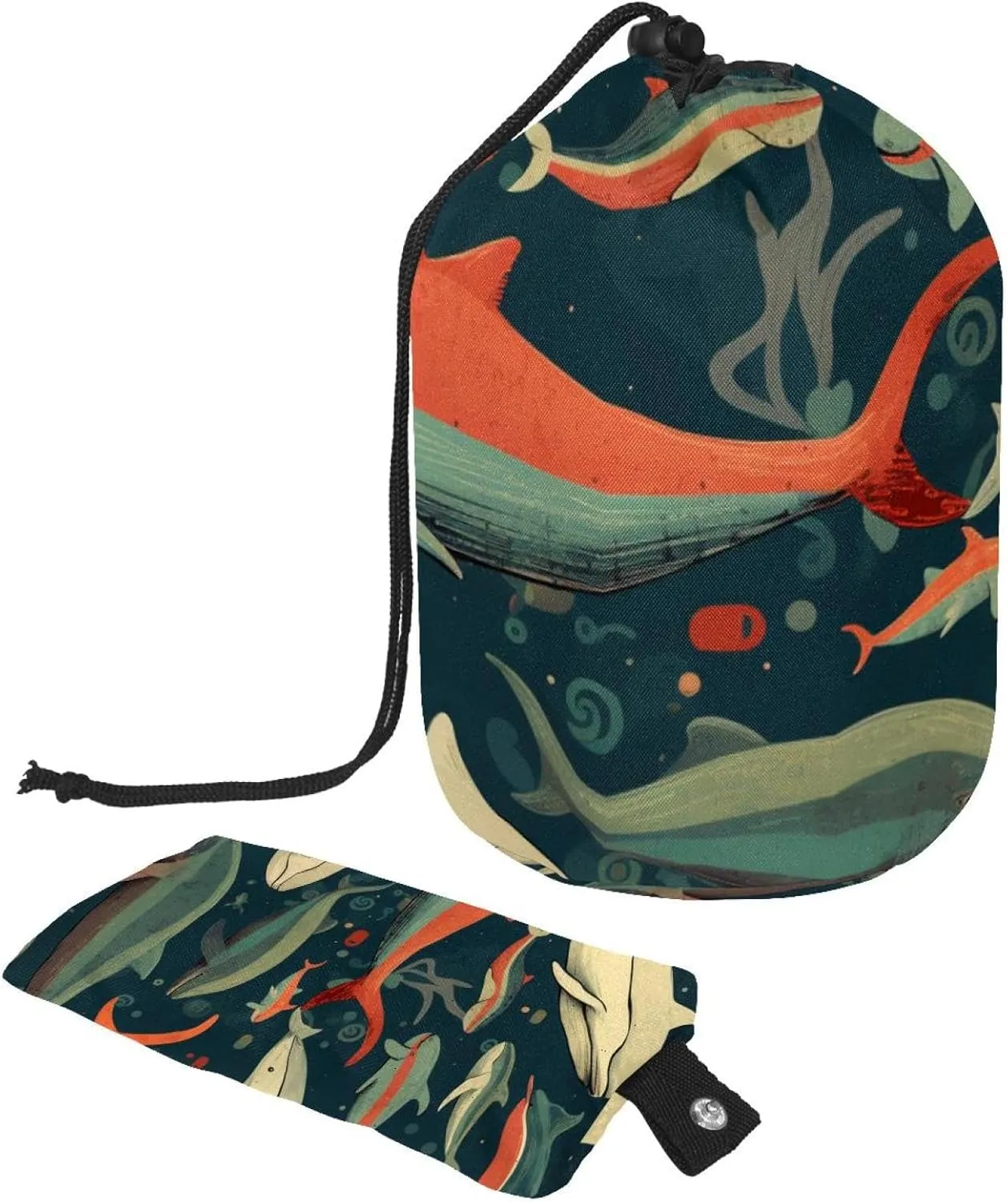 Travel Cosmetic Bags bucket Makeup Bag, Colorful Underwater Whales Women Portable Foldable Cases, Multifunctional Toiletry Bucket Bags Round Organizer Storage