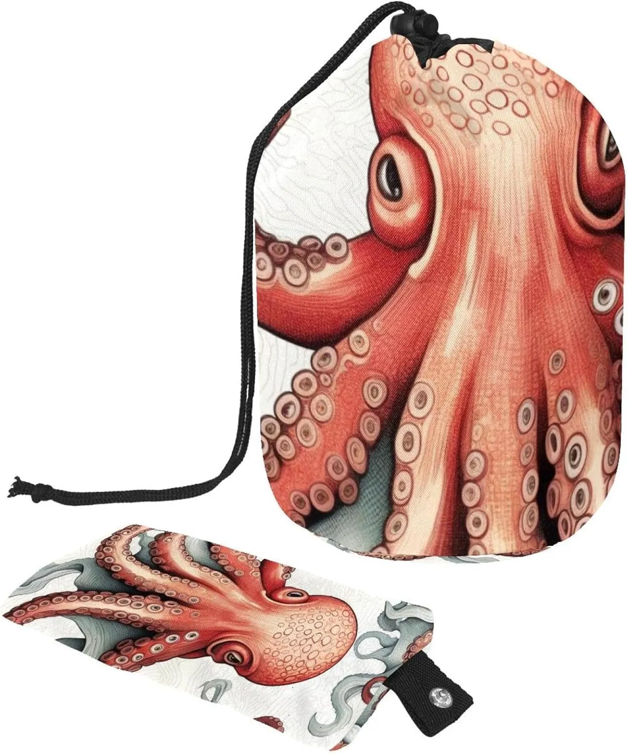 Travel Cosmetic Bags bucket Makeup Bag, Cool Sea Animal Octopus Women Portable Foldable Cases, Multifunctional Toiletry Bucket Bags Round Organizer Storage