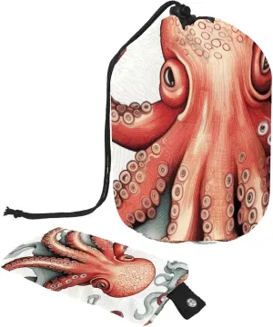 Travel Cosmetic Bags bucket Makeup Bag, Cool Sea Animal Octopus Women Portable Foldable Cases, Multifunctional Toiletry Bucket Bags Round Organizer Storage