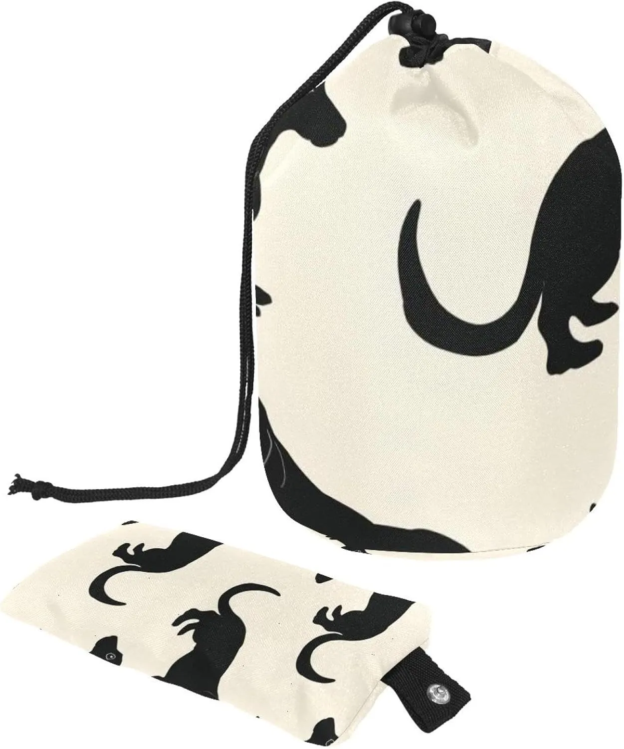 Travel Cosmetic Bags bucket Makeup Bag, Cute Mini Black Dachshund Dogs Women Portable Foldable Cases, Multifunctional Toiletry Bucket Bags Round Organizer Storage