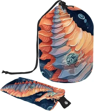 Travel Cosmetic Bags bucket Makeup Bag, Deep Sea Red Seahorse Women Portable Foldable Cases, Multifunctional Toiletry Bucket Bags Round Organizer Storage
