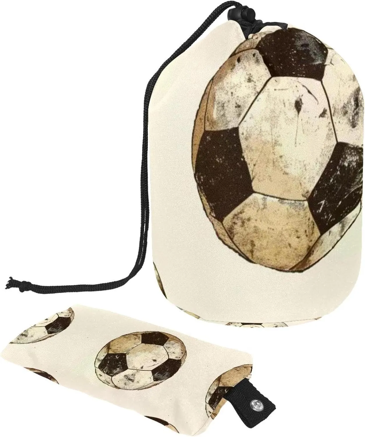 Travel Cosmetic Bags bucket Makeup Bag, Dirty Football Soccer Sports Ball 62 Women Portable Foldable Cases, Multifunctional Toiletry Bucket Bags Round Organizer Storage